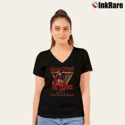 Women’s Alice De Cooper 60th Anniversary 90s Style V-Neck Tee in black | Chic Neckline, Soft Texture