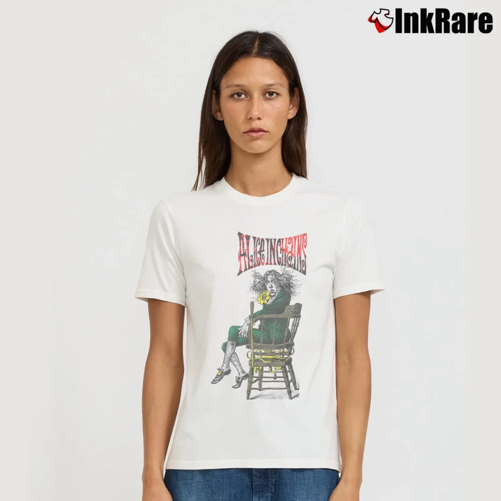 Women’s Alice In Chains Angry Chair Classic Band Signature T-Shirt in white | Soft, Flattering Fit