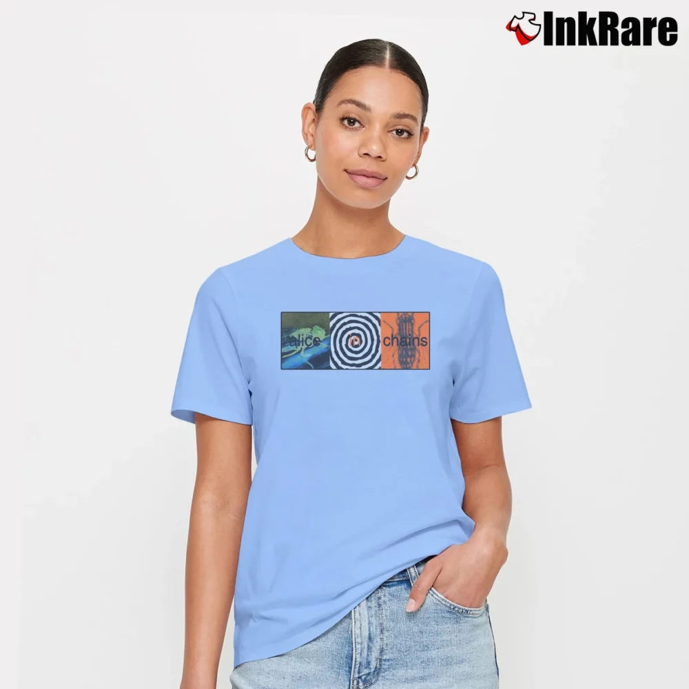 Women’s Alice In Chains Jar Of Flies Grunge Metal Signature T-Shirt in light blue | Soft, Flattering Fit
