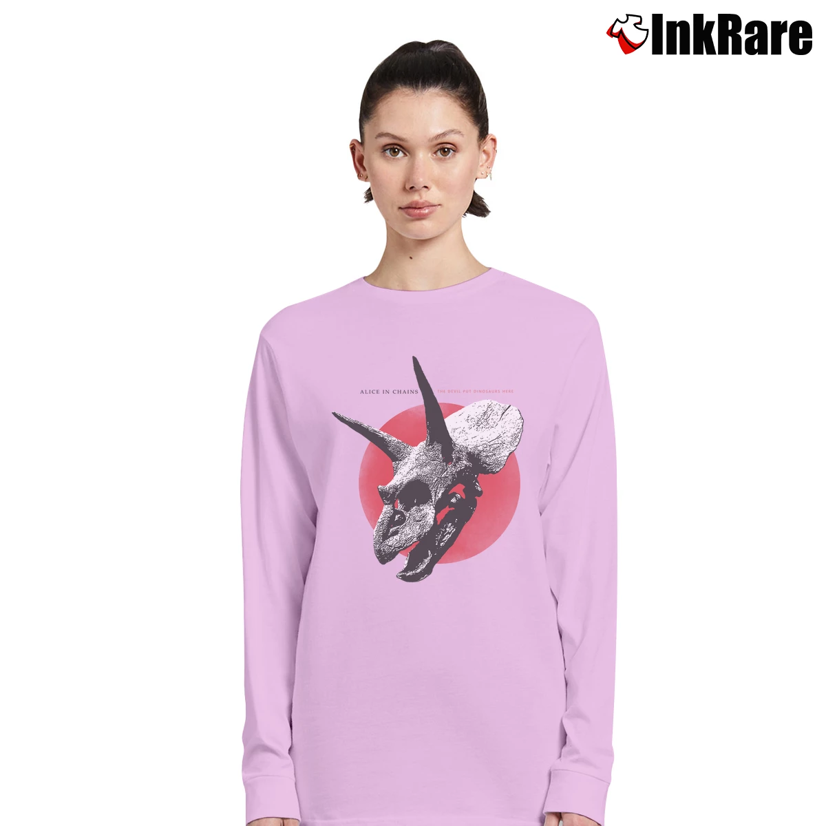 Women’s Alice In Chains Red Dot Devil Put Dinosaurs Long-Sleeve Top in light pink | Sleek, Versatile, All-Season