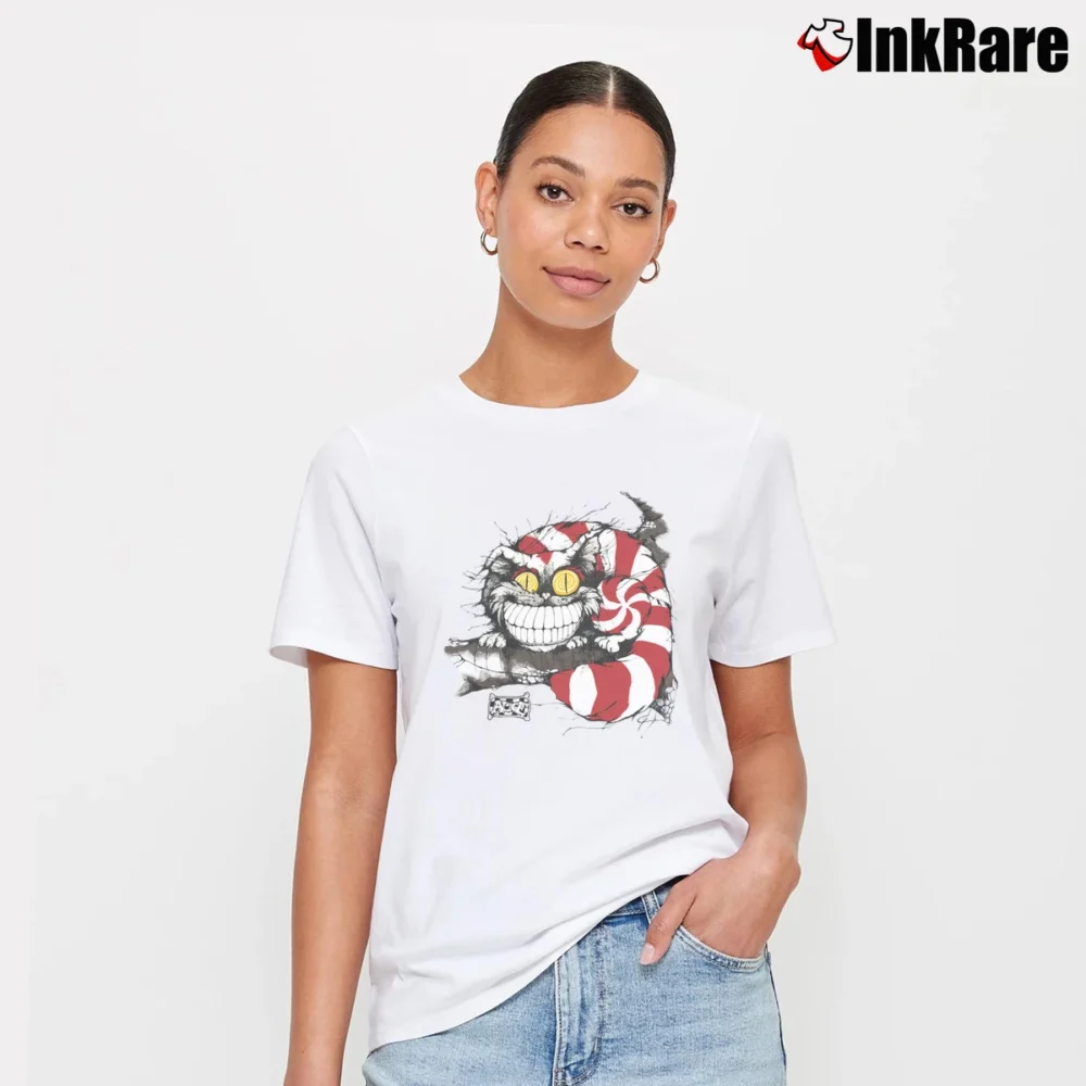Women’s Alice In Wonderland Cheshire Cat I'm Mad Art Signature T-Shirt in white | Soft, Flattering Fit