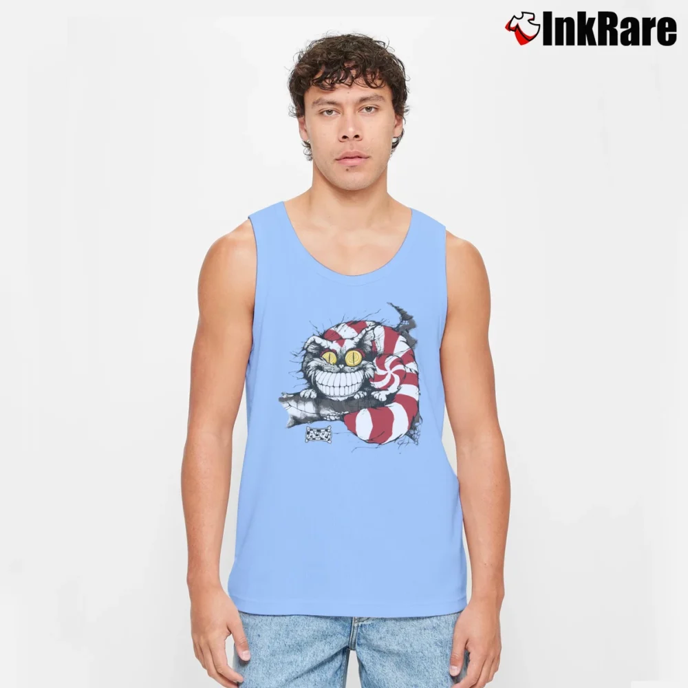 Men’s Alice In Wonderland Cheshire Cat I'm Mad Art Tank Top in light blue | Breathable, Active-Friendly Design