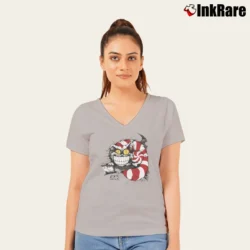 Women’s Alice In Wonderland Cheshire Cat I'm Mad Art V-Neck Tee in sport grey | Chic Neckline, Soft Texture