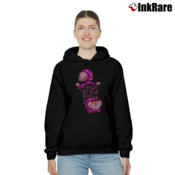 Women’s Alice In Wonderland Cheshire Cat We're All Mad Here Cozy Hoodie in black | Warm, Structured, Stylish