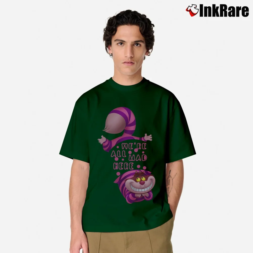 Men’s Alice In Wonderland Cheshire Cat We're All Mad Here Classic T-Shirt in forest green | Soft, Breathable Everyday Wear