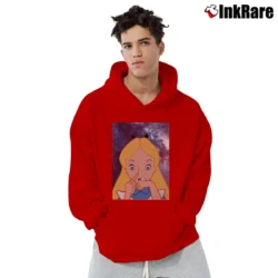 Men’s Alice In Wonderland Doing A Bump Pullover Hoodie in red | Cozy, Durable, Modern Fit