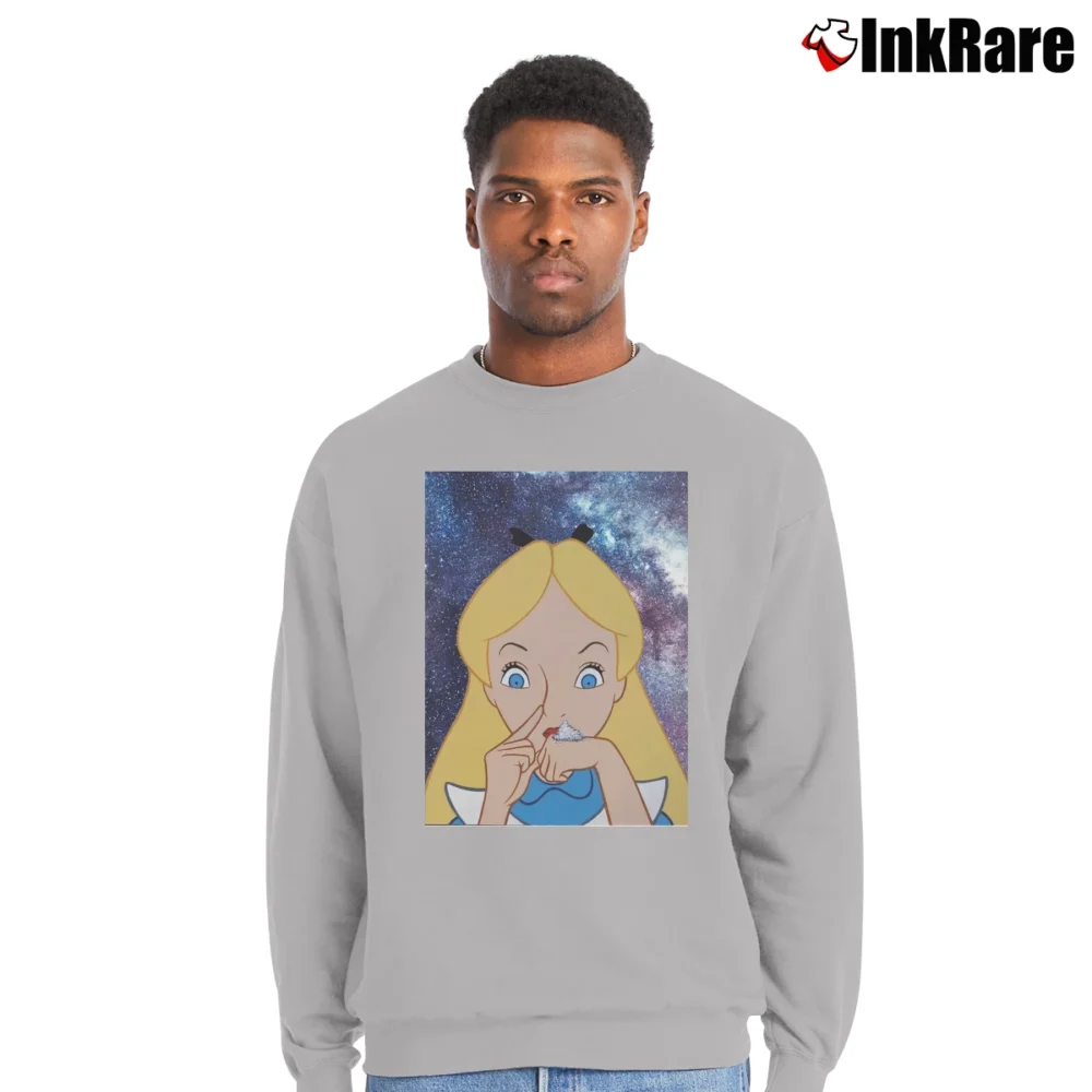 Men’s Alice In Wonderland Doing A Bump Crewneck Sweatshirt in sport grey | Cozy Fabric, Clean Style
