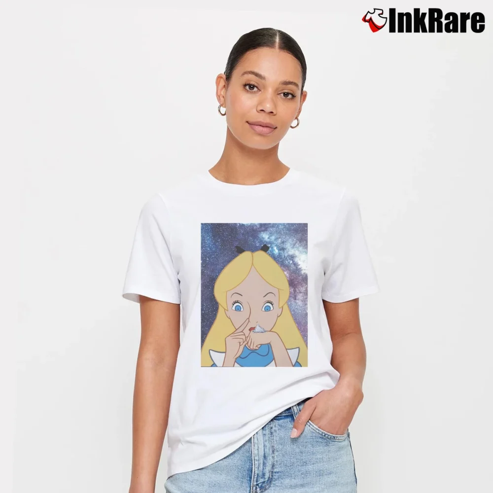 Women’s Alice In Wonderland Doing A Bump Signature T-Shirt in white | Soft, Flattering Fit