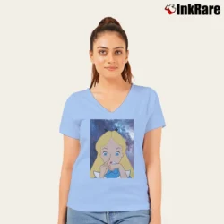 Women’s Alice In Wonderland Doing A Bump V-Neck Tee in light blue | Chic Neckline, Soft Texture