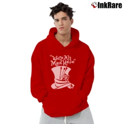 Men’s Alice In Wonderland Mad Hatter Disney Character Pullover Hoodie in red | Cozy, Durable, Modern Fit