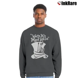 Men’s Alice In Wonderland Mad Hatter Disney Character Crewneck Sweatshirt in charcoal | Cozy Fabric, Clean Style