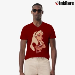 Men’s Alice In Wonderland Punk Rock Disney Inspired V-Neck Tee in maroon | Sharp, Breathable, Everyday Staple