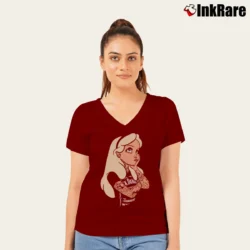 Women’s Alice In Wonderland Punk Rock Disney Inspired V-Neck Tee in maroon | Chic Neckline, Soft Texture