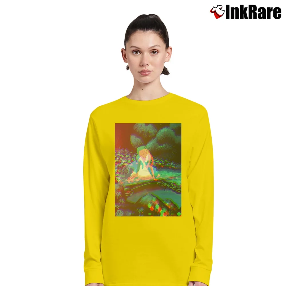 Women’s Alice In Wonderland Trippy Psychedelic Long-Sleeve Top in yellow | Sleek, Versatile, All-Season