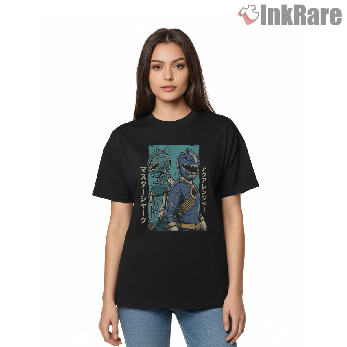 Alien Shark Warrior Rangers Crossover Shirt on black short sleeve shirt for women graphic tee