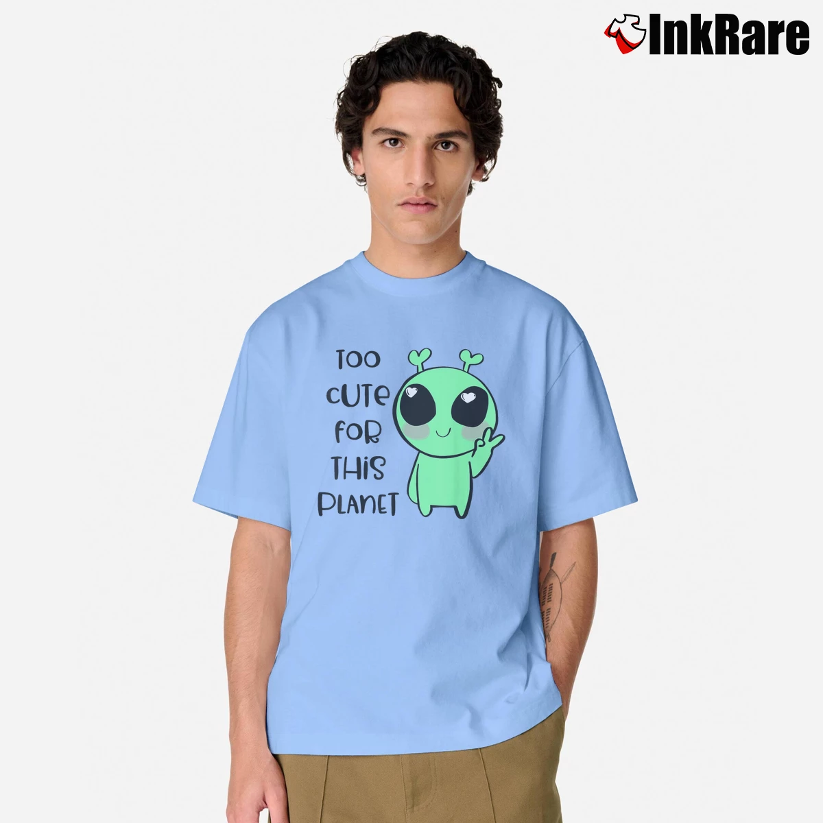 Men’s Alien Too Cute For This Planet Classic T-Shirt in light blue | Soft, Breathable Everyday Wear