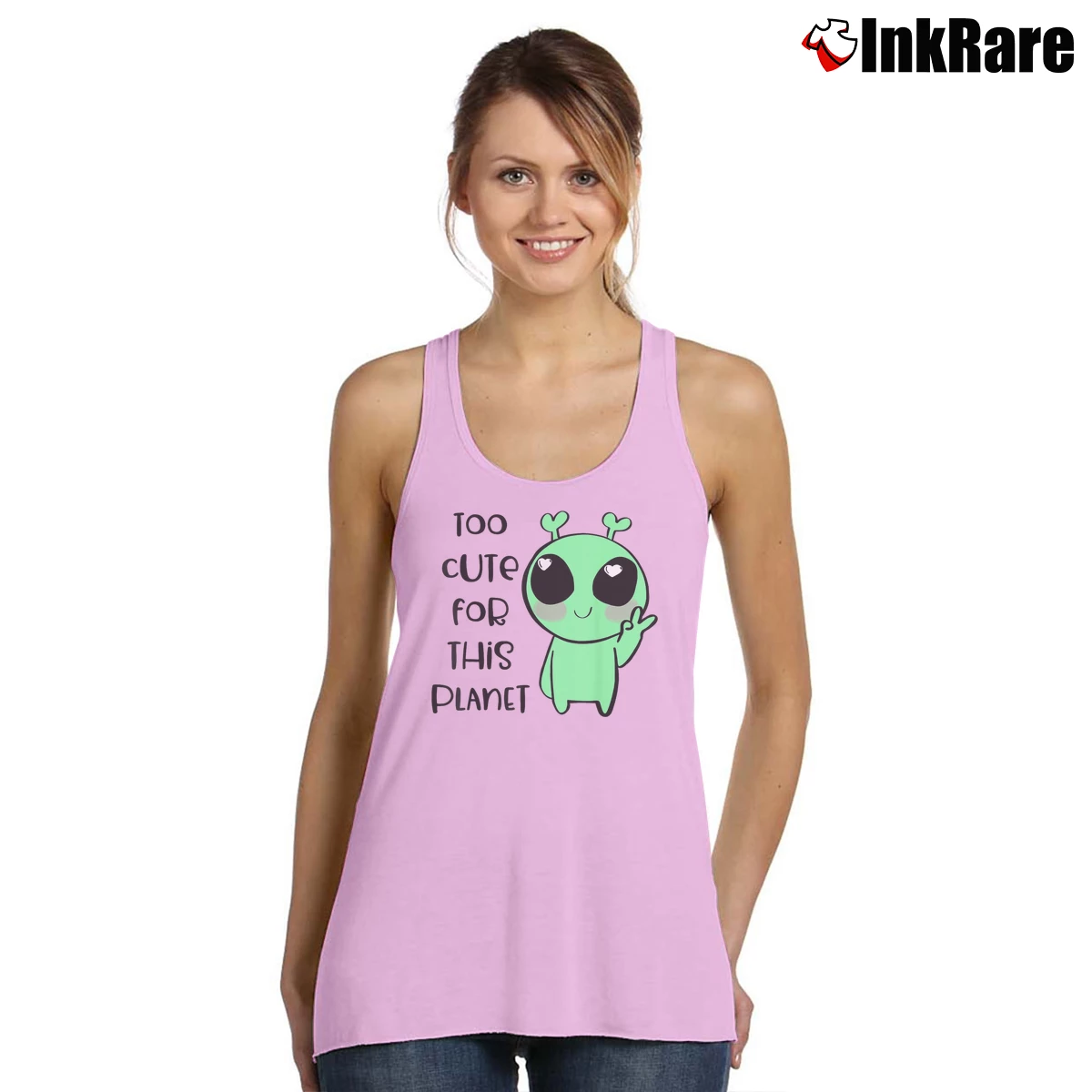 Women’s Alien Too Cute For This Planet Tank Top in light pink | Lightweight, Movement-Friendly