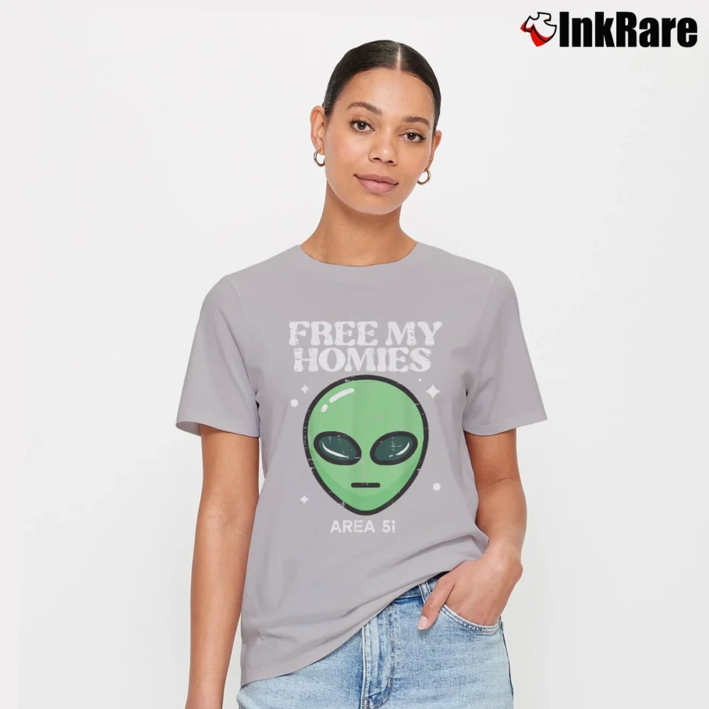 Women’s Alien UFO Free My Homies Area 51 T-Shirt in sport grey | Soft, Flattering Fit