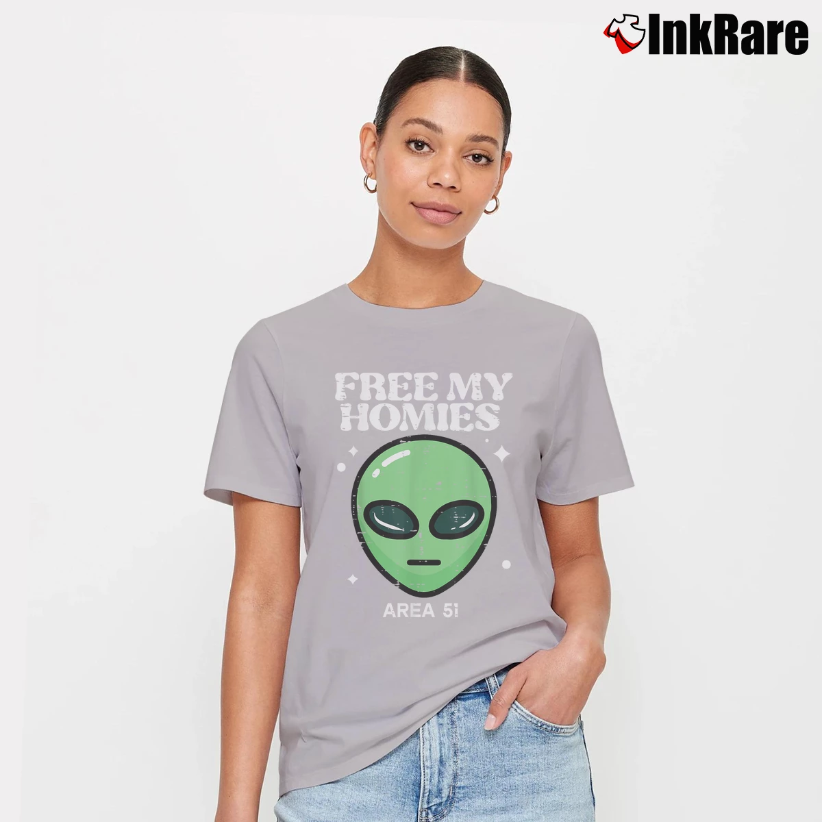 Alien UFO Free My Homies Area 51 Women’s Tee in sport grey – Effortless Style Women’s Alien UFO Free My Homies Area 51 T-Shirt in sport grey | Soft, Flattering Fit