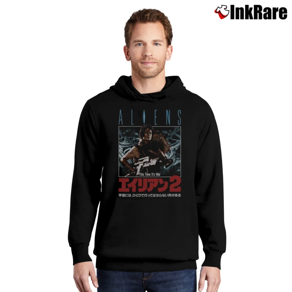 Men’s Aliens This Time It's War Japanese Poster Pullover Hoodie in black | Cozy, Durable, Modern Fit