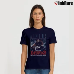 Women’s Aliens This Time It's War Japanese Poster Signature T-Shirt in navy | Soft, Flattering Fit