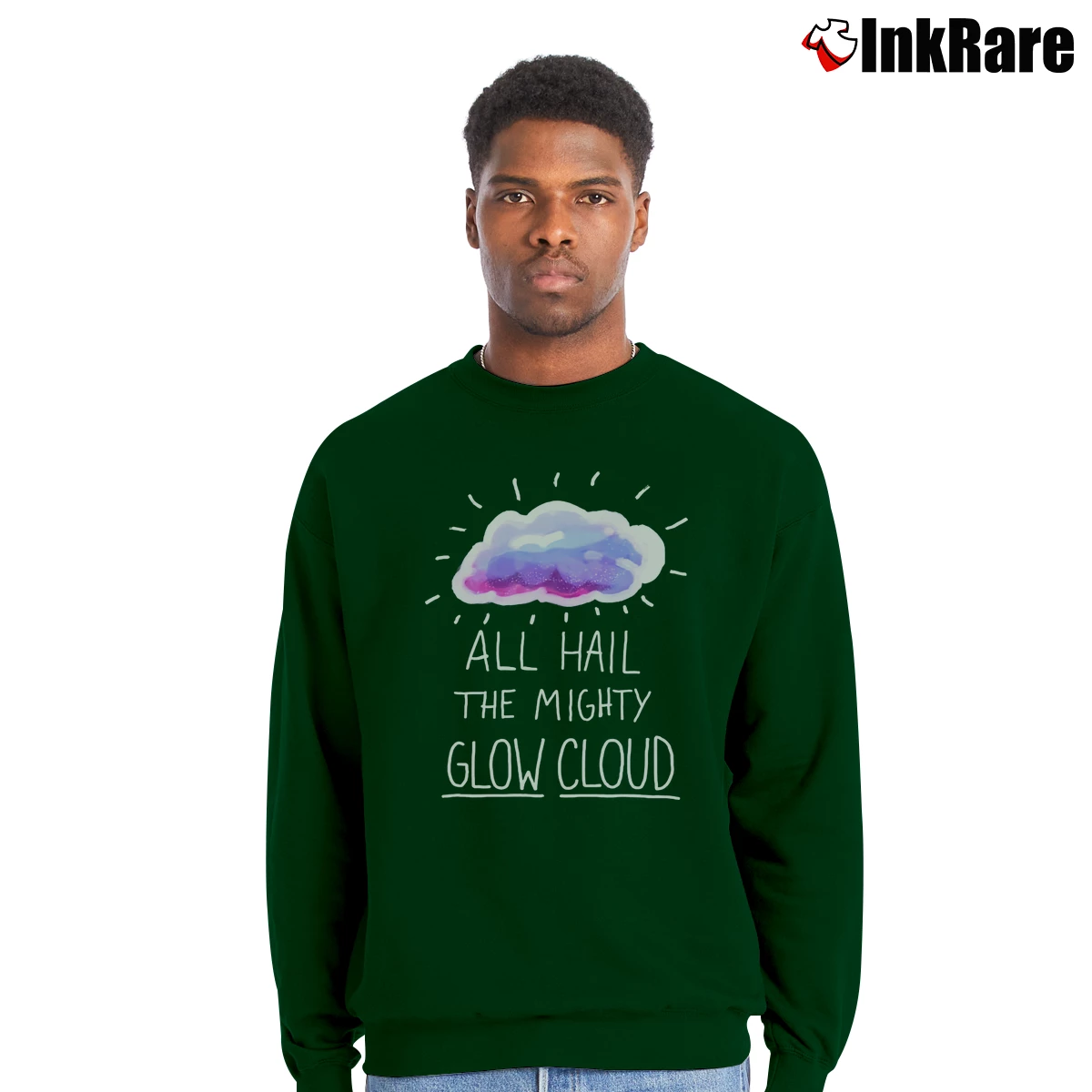 Men’s All Hail The Mighty Glow Cloud Crewneck Sweatshirt in forest green | Cozy Fabric, Clean Style