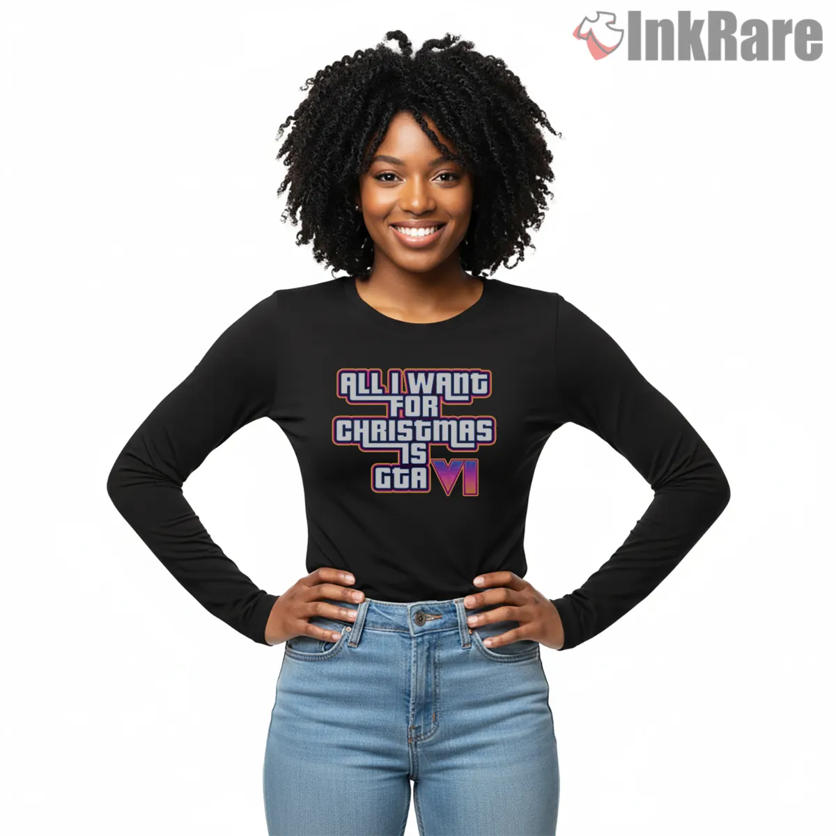 All I Want For Christmas Is Gta Vi Festive Neon Shirt on black long sleeve shirt for women graphic tee