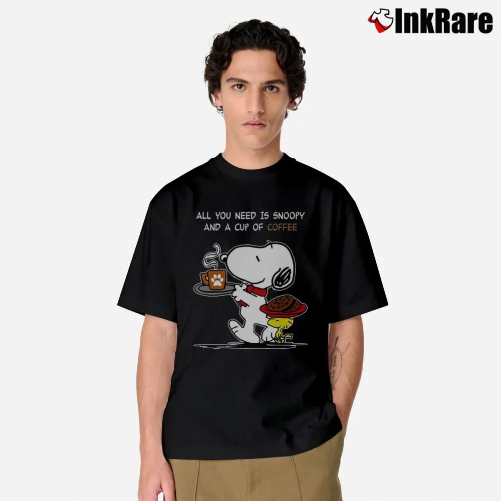 Men’s All You Need Is Snoopy And A Cup Of Coffee Classic T-Shirt in black | Soft, Breathable Everyday Wear