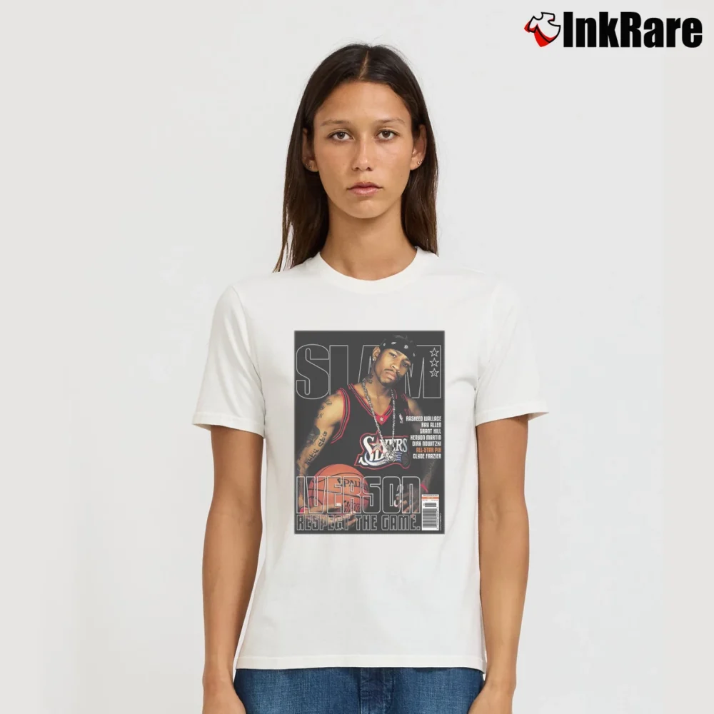 Women’s Allen Iverson Slam Cover Mitchell & Ness Signature T-Shirt in white | Soft, Flattering Fit