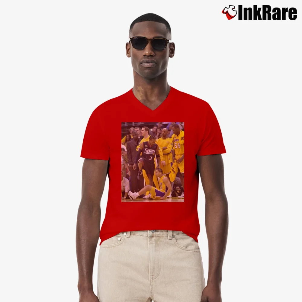 Men’s Allen Iverson Step Over 76ers V-Neck Tee in red | Sharp, Breathable, Everyday Staple