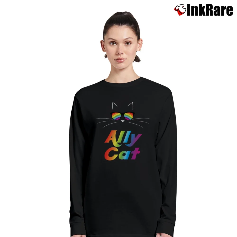 Women’s Ally Cat Rainbow Sunglasses Pride Kitty Long-Sleeve Top in black | Sleek, Versatile, All-Season