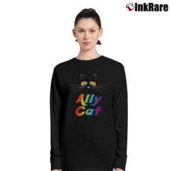 Women’s Ally Cat Rainbow Sunglasses Pride Kitty Long-Sleeve Top in black | Sleek, Versatile, All-Season