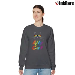 Women’s Ally Cat Rainbow Sunglasses Pride Kitty Relaxed Sweatshirt in charcoal | Soft, Laid-Back Vibe