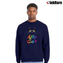 Men’s Ally Cat Rainbow Sunglasses Pride Kitty Crewneck Sweatshirt in navy | Cozy Fabric, Clean Style