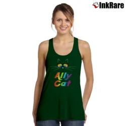 Women’s Ally Cat Rainbow Sunglasses Pride Kitty Tank Top in forest green | Lightweight, Movement-Friendly