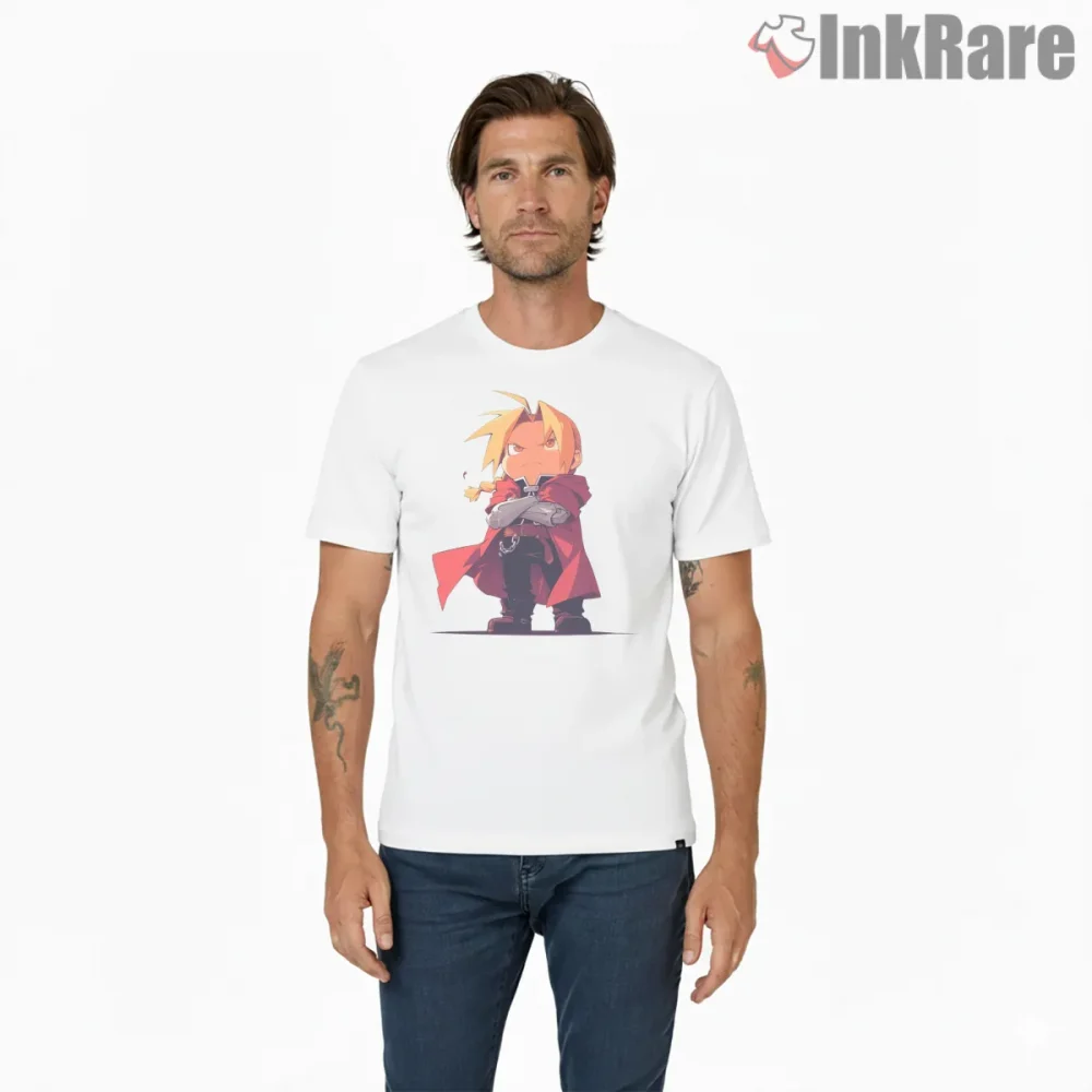 Alphonse Elric Chibi Power Stance Cute Anime Shirt on white short sleeve shirt for men graphic tee
