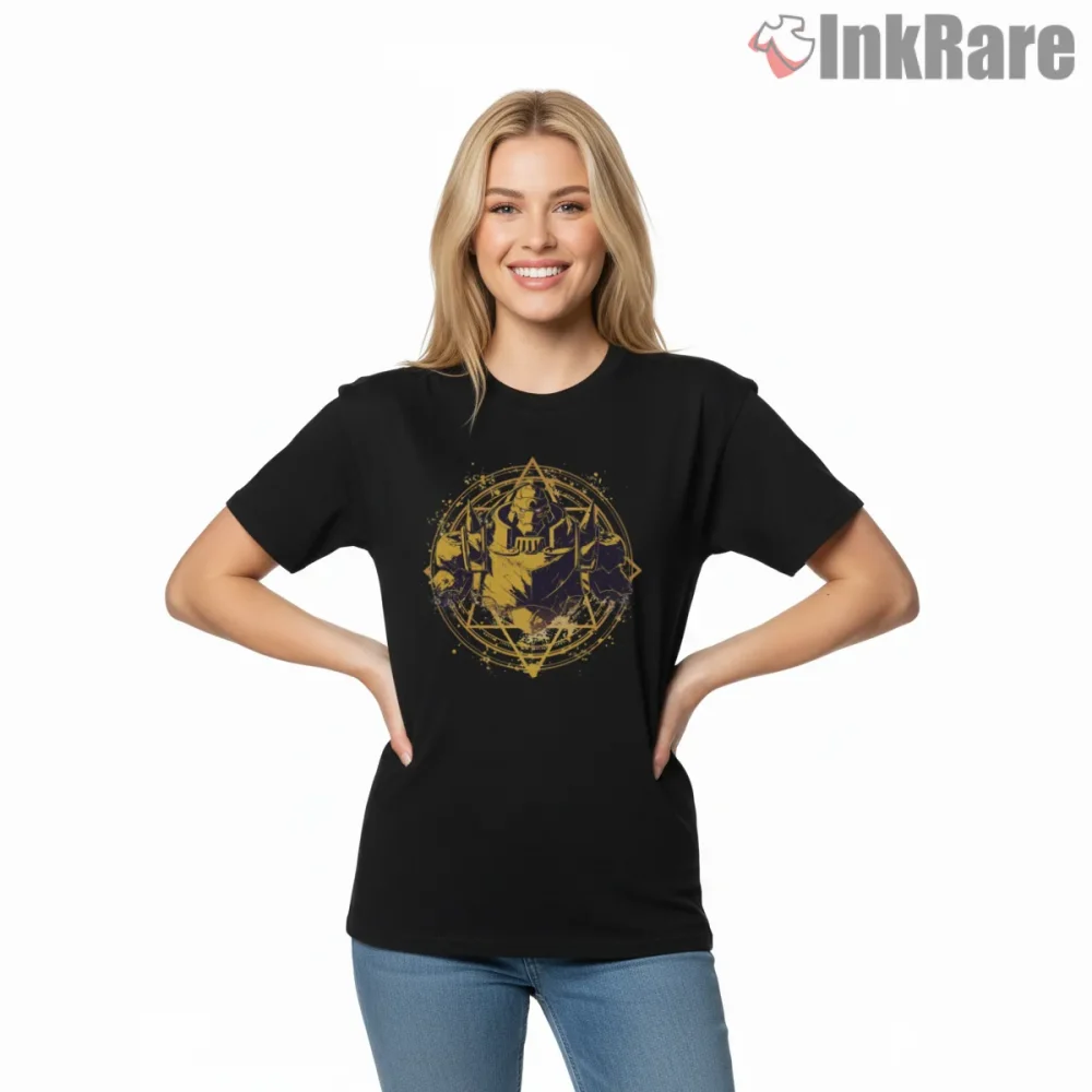 Alphonse Elric Gold Circle Symbol Minimal Anime Shirt on black short sleeve shirt for women graphic tee