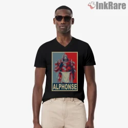 Alphonse Elric Minimal Poster Red Blue Contrast Anime Shirt on black v-neck shirt for men graphic tee