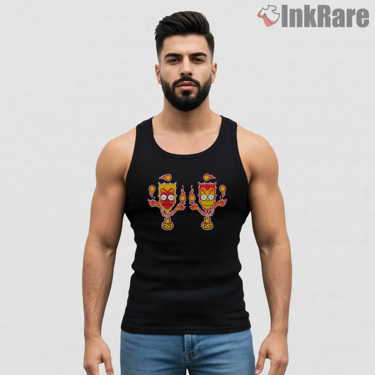Amazing Simpson Brothers Fire Skull Comic Hero Tank Top Black Amazing Simpson Brothers Fire Skull Comic Hero Shirt on black tank top for men graphic tee