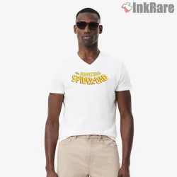 Amazing Spider Dad Retro Comic Typography Shirt on white v-neck shirt for men graphic tee