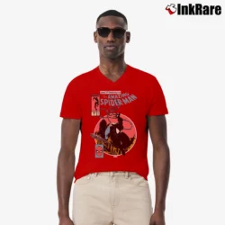Men’s Amazing Spider Man Symbiotic 25th Anniversary Marvel V-Neck Tee in red | Sharp, Breathable, Everyday Staple
