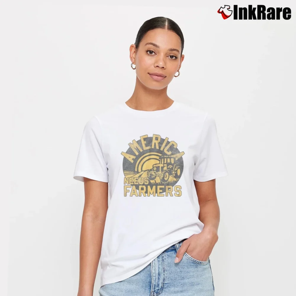 Women’s America Needs Farmers Statement Signature T-Shirt in white | Soft, Flattering Fit