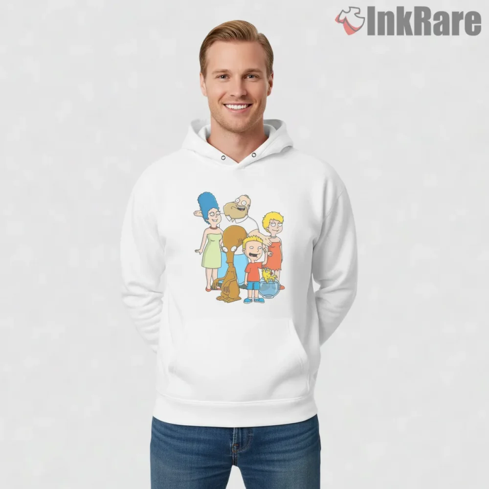 American Dad Simpsons Family Cartoon Mashup Shirt on white hoodie for men graphic tee