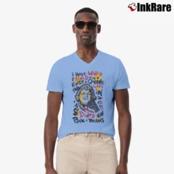 Men’s American Dreams Dusty Rhodes I Have Wined And Dined Quotes V-Neck Tee in light blue | Sharp, Breathable, Everyday Staple