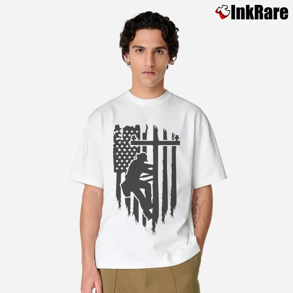Men’s American Flag Lineman Muscle Classic T-Shirt in white | Soft, Breathable Everyday Wear