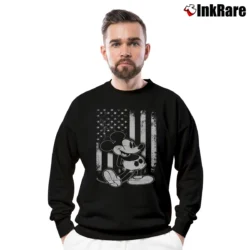 Men’s American Flag Mickey Mouse Crewneck Sweatshirt in black | Cozy Fabric, Clean Style