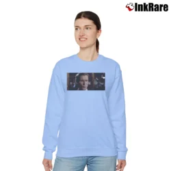 Women’s American Psycho Christian Bale Meme Relaxed Sweatshirt in light blue | Soft, Laid-Back Vibe