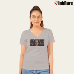 Women’s American Psycho Christian Bale Meme V-Neck Tee in sport grey | Chic Neckline, Soft Texture
