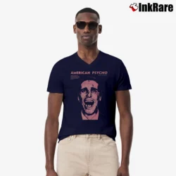 Men’s American Psycho Christian Bale V-Neck Tee in navy | Sharp, Breathable, Everyday Staple