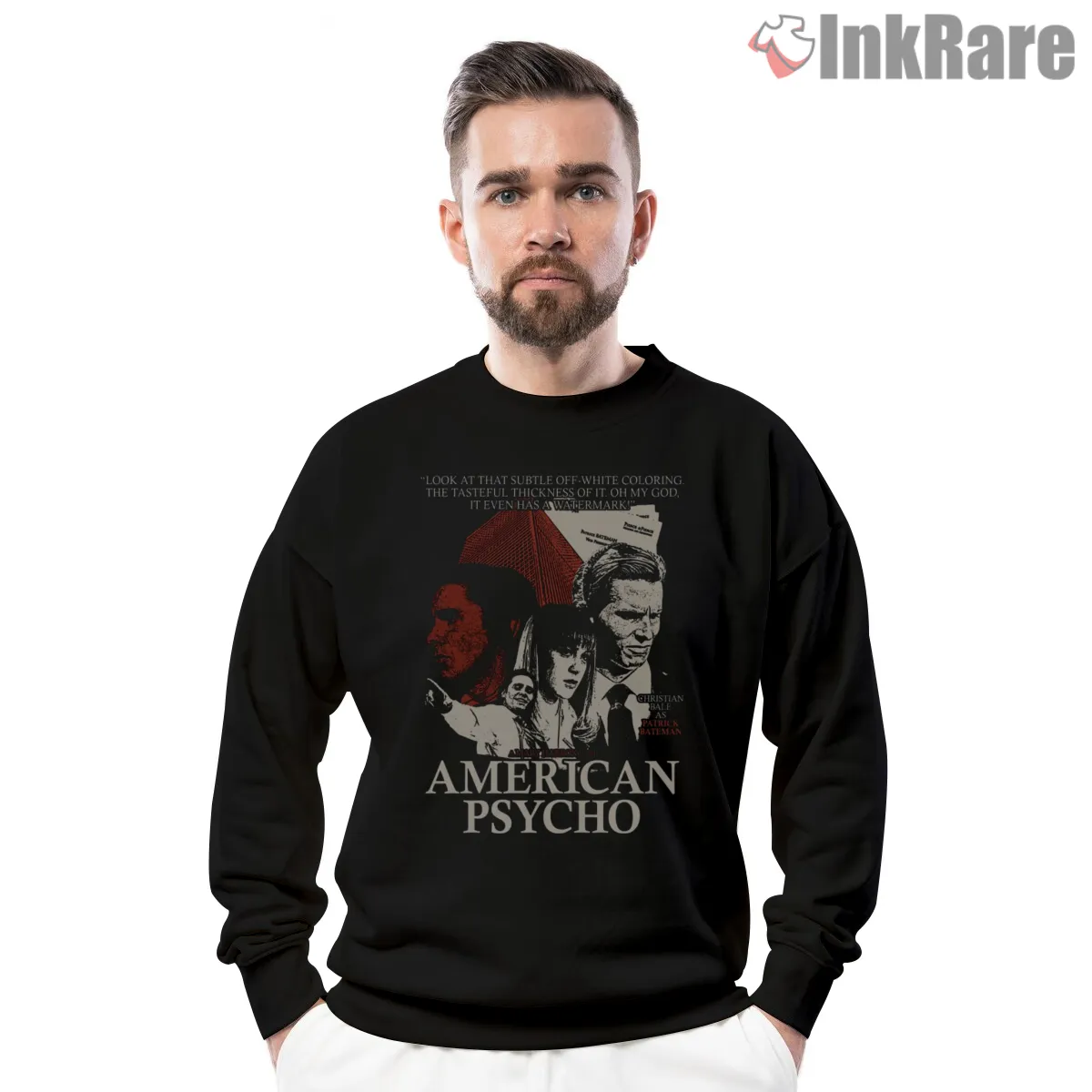 American Psycho Ensemble Cast Blood Red Poster Shirt on graphic shirt for men graphic tee